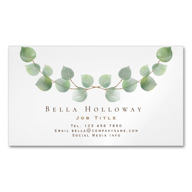 Elegant Eucalyptus Leaf Green Gold Jeglicher Beruf Magnetische Visitenkarte (Vorderseite)