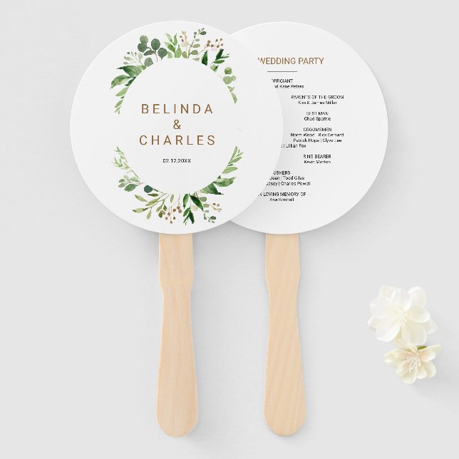 Elegant Eucalyptus Leaf Greenerity Wedding Fächer (Vorne und Hinten)