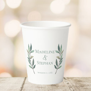 Elegant Eucalyptus Leaf Personalisiert Wedding Pappbecher