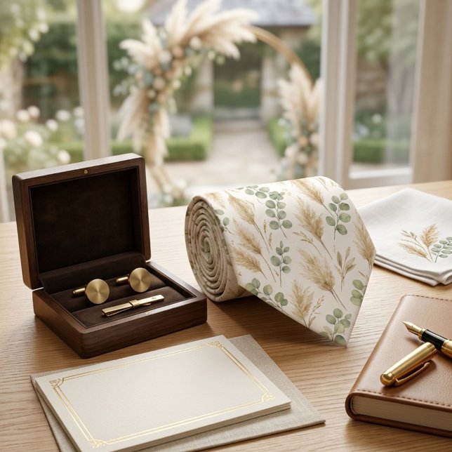 Elegant Eucalyptus & Pampas Grass Neutral Boho Krawatte (Von Creator hochgeladen)