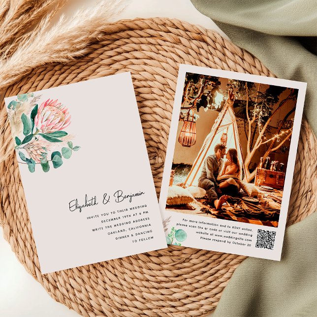 Elegant Eucalyptus Pampas Grass Protea Photo Einladung (Von Creator hochgeladen)