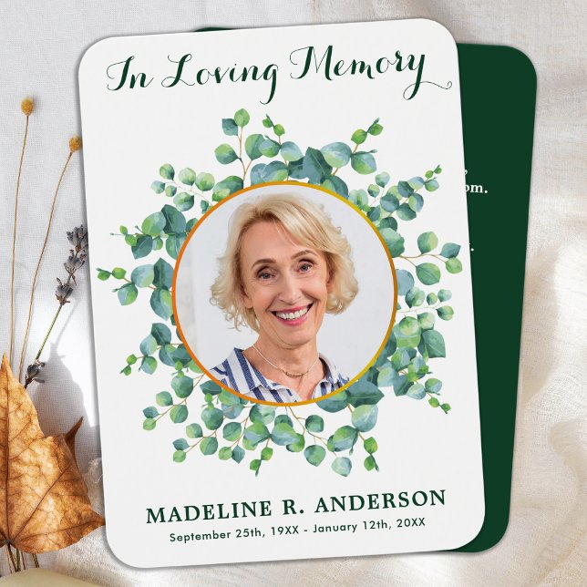 Elégant Eucalyptus Photo Funeral Prayer Card (Créateur téléchargé)