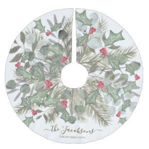 Elegant Eucalyptus Pine und Holly Christmas Polyester Weihnachtsbaumdecke