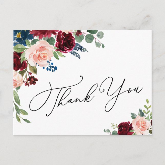 Elegant Eucalyptus Red Pink Roses Floral Vielen Da Postkarte (Vorderseite)