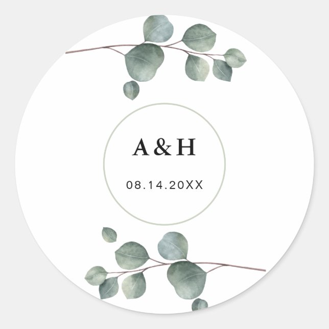 Elegant Eucalyptus Runder Aufkleber (Vorderseite)