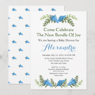 Elegant Eucalyptus Seashell Baby Shower Einladung