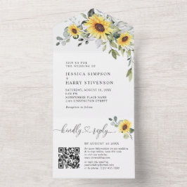 Elegant Eucalyptus Sunflowers Wedding QR Code All In One Einladung