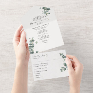 Elegant Eucalyptus Traditioneller Aufsatz Quinceañ All In One Einladung