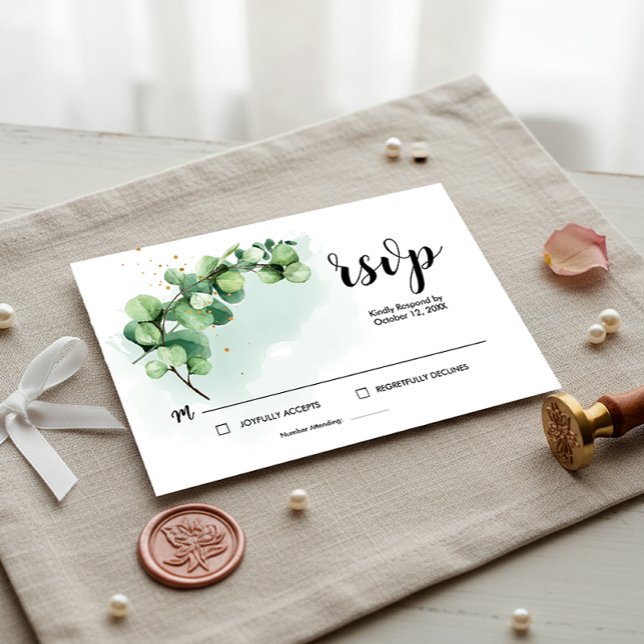 Elegant Eucalyptus Verlasse Greenerity Wedding RSV RSVP Karte (RSVP Card Wedding Eucalyptus Watercolor Elegant, Eucalyptus Invitation)