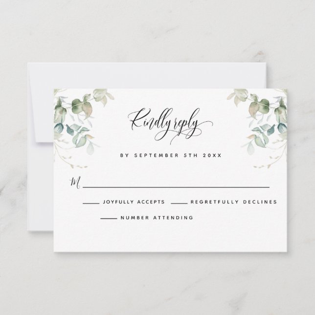 Elegant Eucalyptus Verlasse Greenery RSVP Card Karte (Vorderseite)