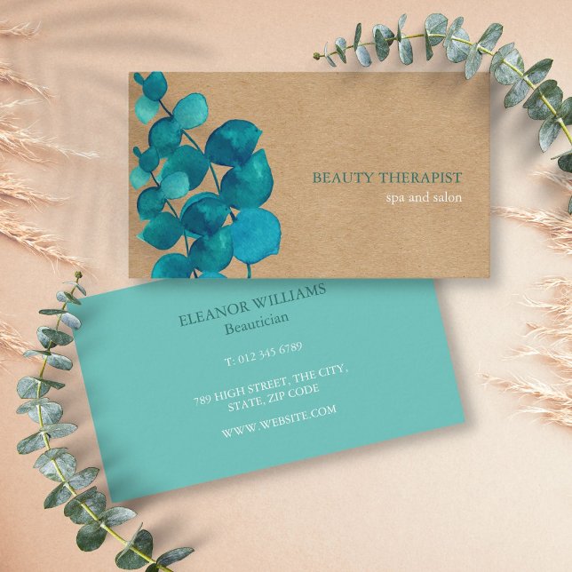 Elegant Eucalyptus Verlasse Rustic Kraft Visitenkarte (Elegant Eucalyptus Leaves Rustic Kraft Business Card)