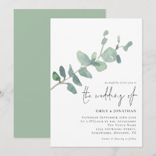 Elegant Eucalyptus Verlasse Script Wedding Einladu Einladung