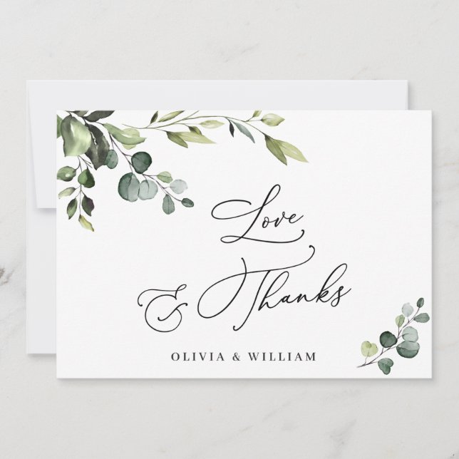 Elegant Eucalyptus Watercolor Floral Dankeskarte (Vorderseite)