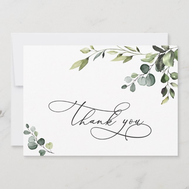 Elegant Eucalyptus Watercolor Floral Dankeskarte (Vorderseite)