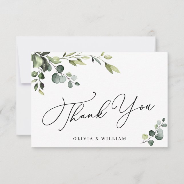 Elegant Eucalyptus Watercolor Floral QR Dankeskarte (Vorderseite)