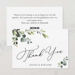 Elegant Eucalyptus Watercolor Floral QR Dankeskarte