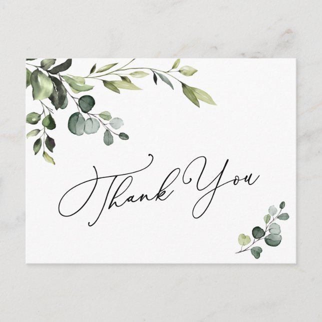 Elegant Eucalyptus Watercolor Floral Vielen Dank Postkarte (Vorderseite)