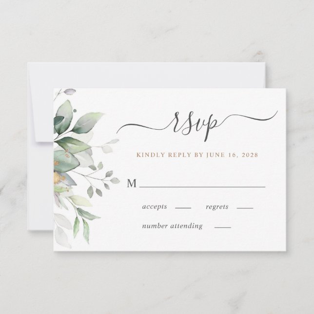 Elegant Eucalyptus Watercolor Grüne Hochzeit RSVP Karte (Vorderseite)