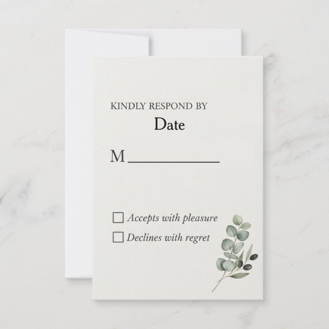 Elégant Eucalyptus Watercolor Wedding Carte RSVP (Devant)