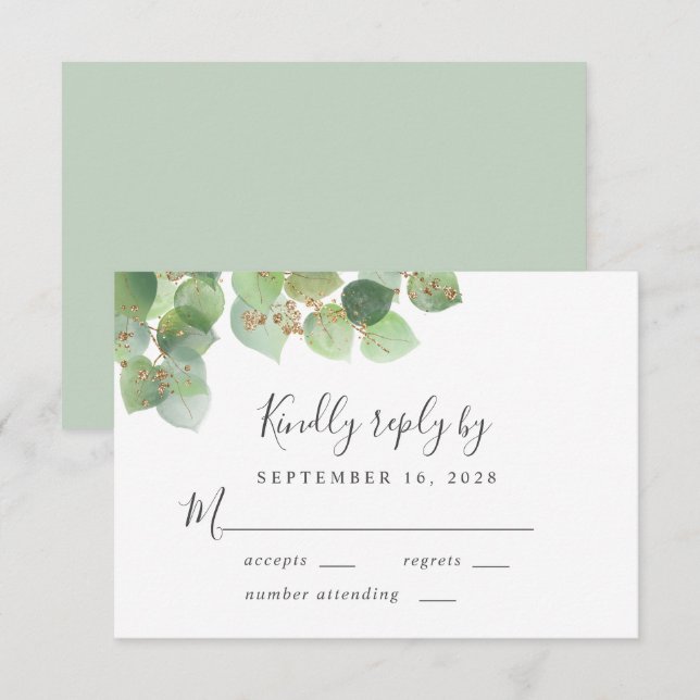 Elegant Eucalyptus Watercolor Wedding RSVP Karte (Vorne/Hinten)