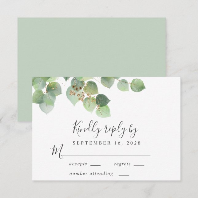Elegant Eucalyptus Watercolor Wedding RSVP Karte (Vorne/Hinten)