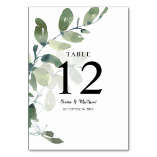 Elegant Eucalyptus Watercolor Wedding Tischnummer
