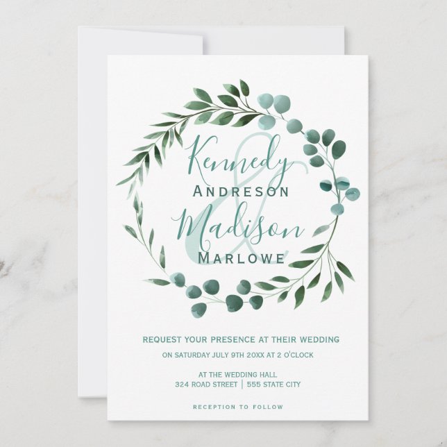 Elegant Eucalyptus Wedding Ampersand Einladung (Vorderseite)