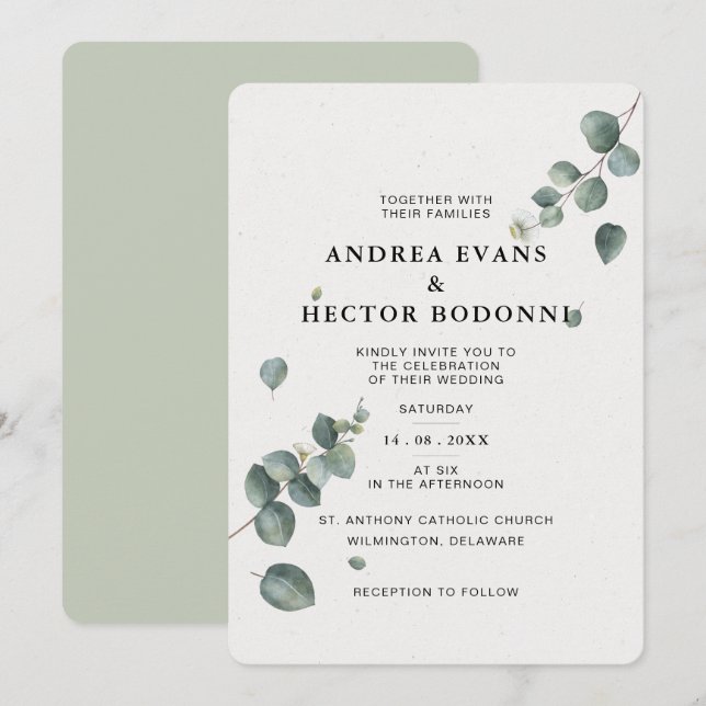 Elegant Eucalyptus Wedding Einladung (Vorne/Hinten)