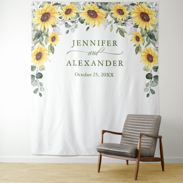 Elegant Eucalyptus Wedding Foto Booth Hintergrund Wandteppich (Beispiel)