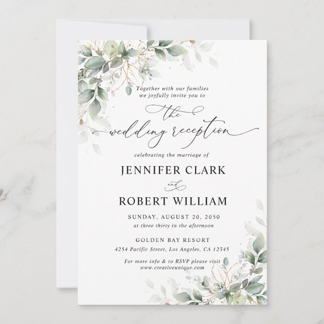 Elegant Eucalyptus Wedding Reception Invitation  (Devant)