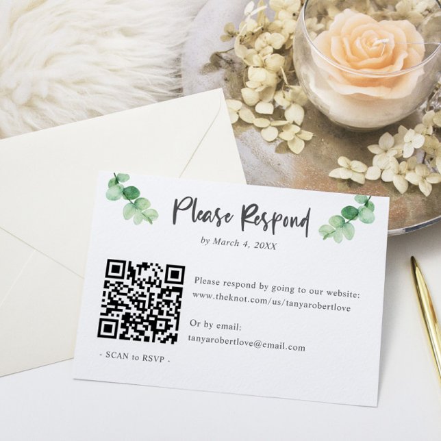 Elegant Eucalyptus wedding RSVP QR Code Online Karte (Von Creator hochgeladen)
