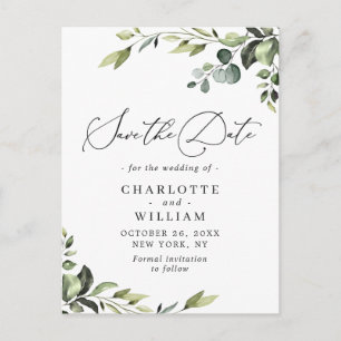 Elegant Eucalyptus Wedding Save the Date QR code Postkarte