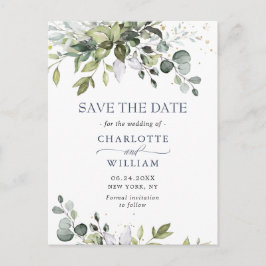 Elegant Eucalyptus Wedding Save the Date QR code Postkarte