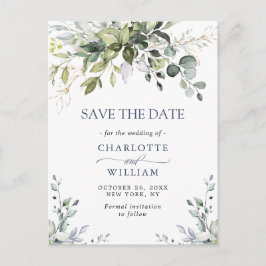 Elegant Eucalyptus Wedding Save the Date QR code Postkarte