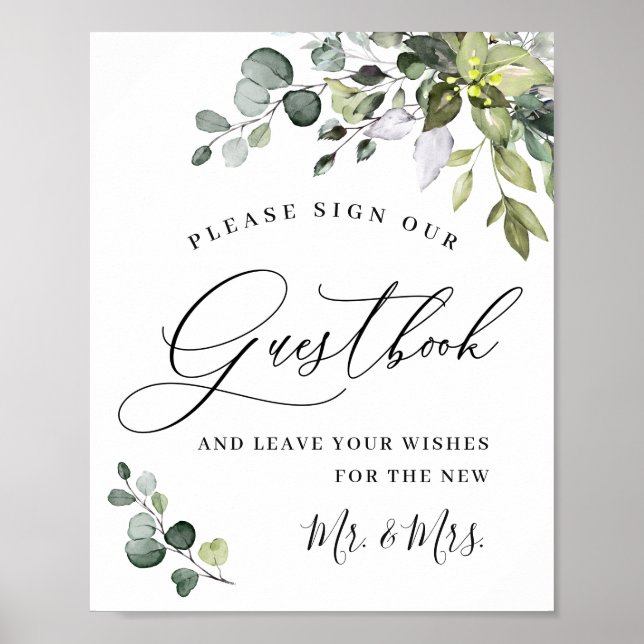 Elegant Eucalyptus Wedding Sign Unser Gästebuch (Vorne)