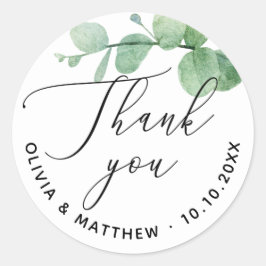 Elegant Eucalyptus Wedding Vielen Dank | Grünpflan Runder Aufkleber