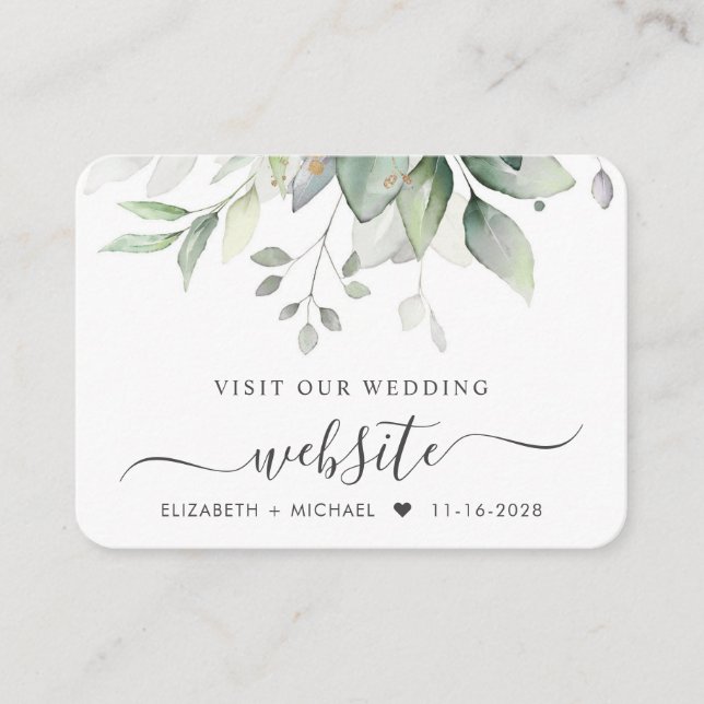 Elegant Eucalyptus Wedding Website QR Code Begleitkarte (Vorderseite)