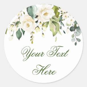 Elegant Eucalyptus White Roses Floral Custom Runder Aufkleber