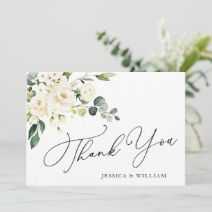 Elegant Eucalyptus White Roses Floral Dankeskarte