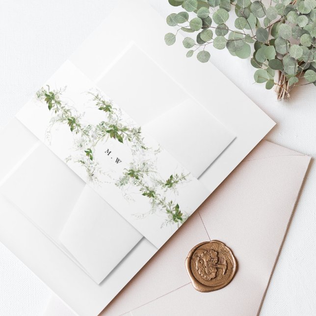 Elegant Eucalyptus Wreath Monogram Wedding Einladungsbanderole (Von Creator hochgeladen)