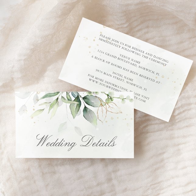 Elegant Eukalyptus Blätter Grüne Goldhochzeit Begleitkarte (Von Creator hochgeladen)