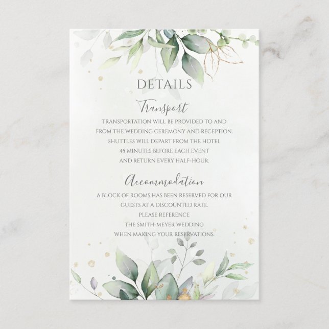 Elegant Eukalyptus Blätter Grüne Goldhochzeit Begleitkarte (Vorderseite)