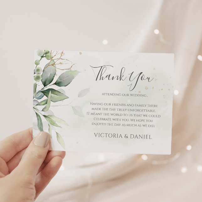 Elegant Eukalyptus Blätter Grüne Goldhochzeit Dankeskarte (Von Creator hochgeladen)