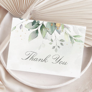 Elegant Eukalyptus Blätter Grüne Goldhochzeit Dankeskarte