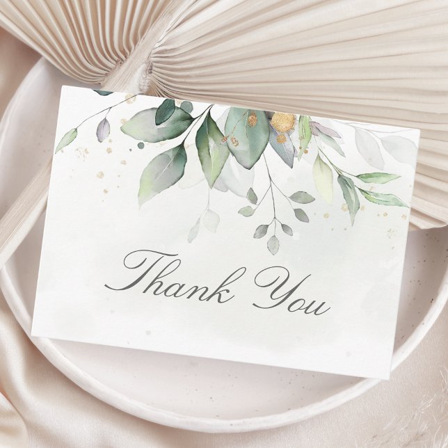 Elegant Eukalyptus Blätter Grüne Goldhochzeit Dankeskarte (Von Creator hochgeladen)