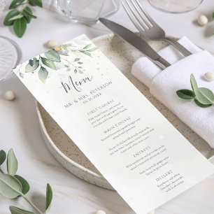 Elegant Eukalyptus Blätter Grüne Goldhochzeit Menükarte