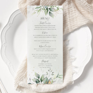 Elegant Eukalyptus Blätter Grüne Goldhochzeit Menükarte
