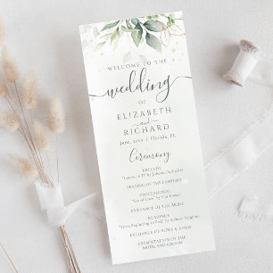 Elegant Eukalyptus Blätter Grüne Goldhochzeit Programm