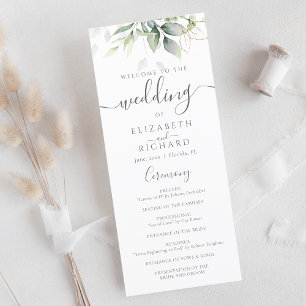 Elegant Eukalyptus Blätter Grüne Goldhochzeit Programm