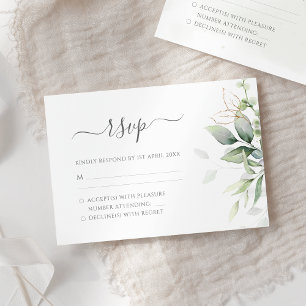 Elegant Eukalyptus Blätter Grüne Goldhochzeit RSVP Karte